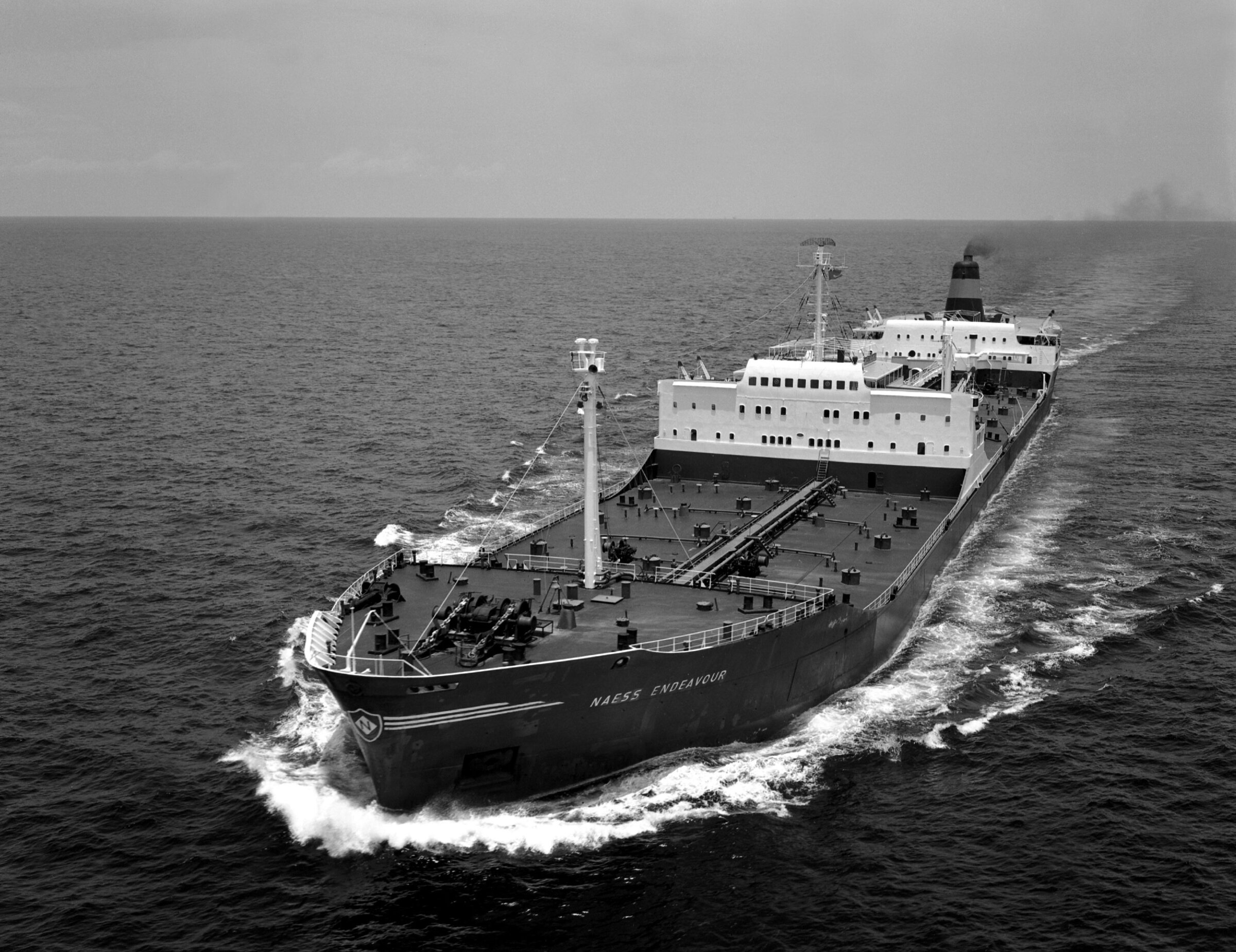 The Naess Endeavour under way in the Malacca Straits — the ship David served in four separate times.
